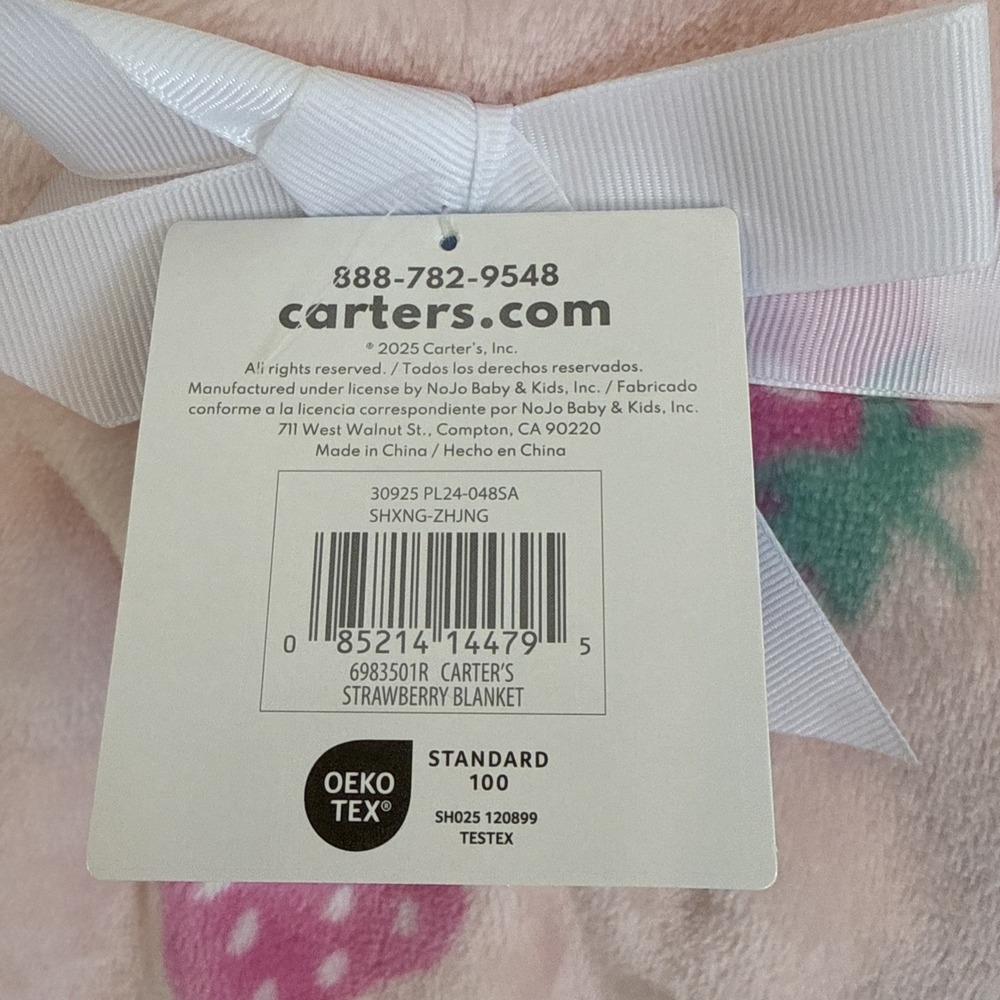 Carter's Baby Girl Pink Blanket Strawberry Themed 30x40" Newborn Infant Gift NWT - Picture 4 of 5